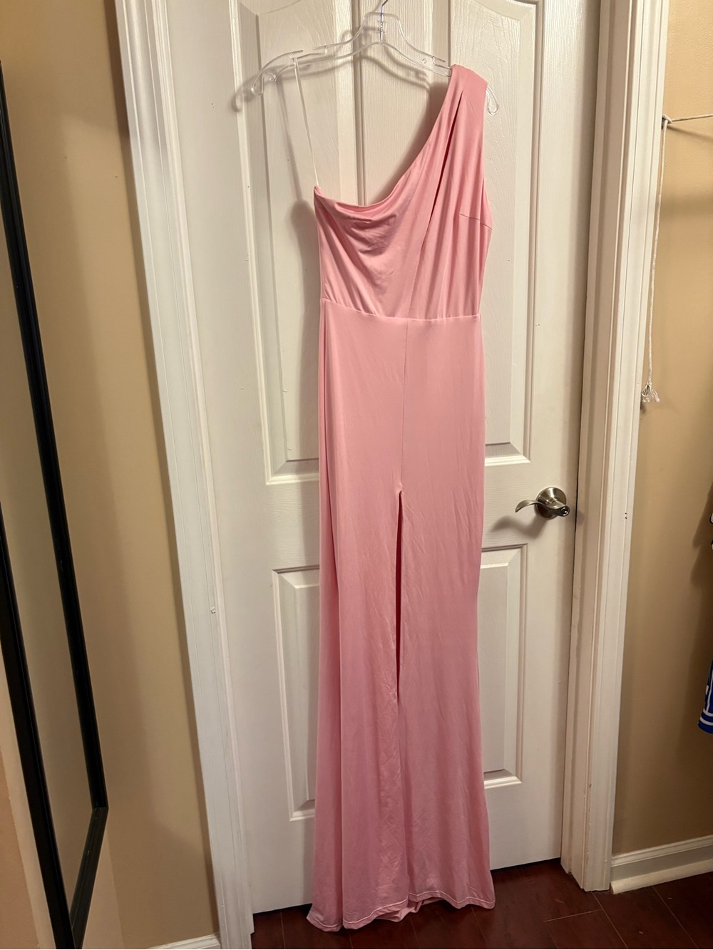 One-Shoulder Blush Pink Evening Gown